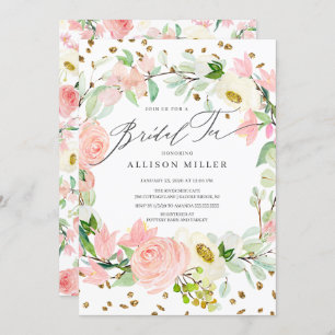 Invitation Aquarelle Blush Peonies Roses Florales Thé nuptial
