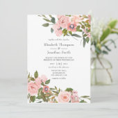 Invitation Aquarelle Blush Pink et Rose Gold Rose Mariage (Debout devant)