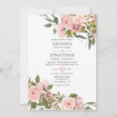 Invitation Aquarelle Blush Pink et Rose Gold Rose Mariage (Devant)