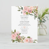 Invitation Aquarelle Blush Pink et Rose Gold Rose Mariage (Debout devant)