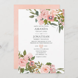 Invitation Aquarelle Blush Pink et Rose Gold Rose Mariage