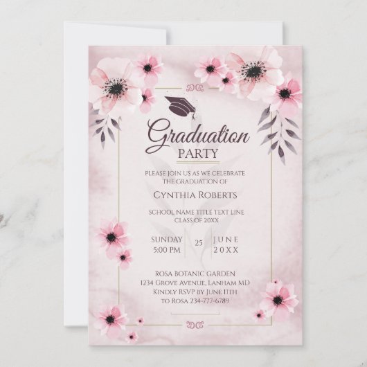 Invitation Aquarelle Blush Pink Graduation (Devant)