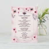 Invitation Aquarelle Blush Pink Graduation Menu du dîner (Debout devant)