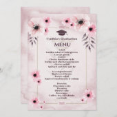 Invitation Aquarelle Blush Pink Graduation Menu du dîner (Devant / Derrière)