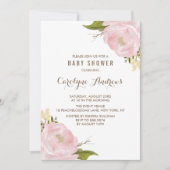 Invitation Aquarelle Blush Pink Peonies Baby shower Invitatio (Devant)