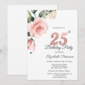 Invitation Aquarelle Blush Rose 25e anniversaire (Devant / Derrière)