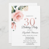 Invitation Aquarelle Blush Rose 30e anniversaire (Devant / Derrière)