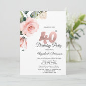 Invitation Aquarelle Blush Rose 40e anniversaire (Debout devant)