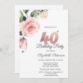 Invitation Aquarelle Blush Rose 40e anniversaire (Devant / Derrière)