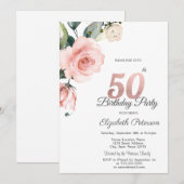 Invitation Aquarelle Blush Rose 50e anniversaire (Devant / Derrière)