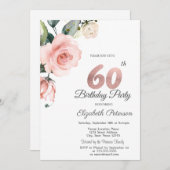 Invitation Aquarelle Blush Rose 60e anniversaire (Devant / Derrière)