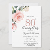 Invitation Aquarelle Blush Rose 80e anniversaire (Devant)