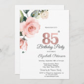 Invitation Aquarelle Blush Rose 85e anniversaire (Devant / Derrière)