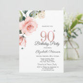 Invitation Aquarelle Blush Rose 90e anniversaire (Debout devant)