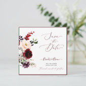Invitation Aquarelle Blush rose Bourgogne Roses Merlot (Debout devant)