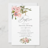 Invitation Aquarelle Blush rose et or Rose Baptême floral (Devant)
