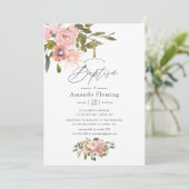 Invitation Aquarelle Blush rose et or Rose Baptême floral (Debout devant)