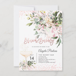 Invitation Aquarelle Blush rose Eucalyptus Brunch Bubbly
