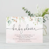 Invitation Aquarelle Blush rose Floral Baby shower fille (Debout devant)