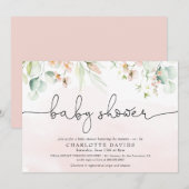 Invitation Aquarelle Blush rose Floral Baby shower fille (Devant / Derrière)