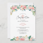 Invitation Aquarelle Blush Rose Floral Cross Confirmation (Devant)