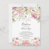 Invitation Aquarelle Blush rose Floral Girl Baptême (Devant)