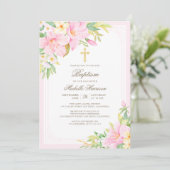 Invitation Aquarelle Blush rose Floral Girl Baptême (Debout devant)