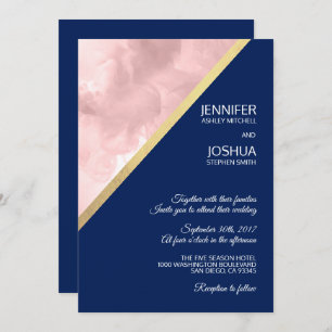 Invitation Aquarelle Blush Rose Marine Bleu Mariage à huile o