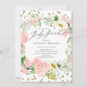 Invitation Aquarelle Blush Rose Peonies Floral Baby Brunch (Devant)