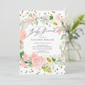 Invitation Aquarelle Blush Rose Peonies Floral Baby Brunch (Debout devant)