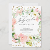 Invitation Aquarelle Blush Rose Peonies Floral Baby Luncheon (Devant)