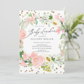 Invitation Aquarelle Blush Rose Peonies Floral Baby Luncheon (Debout devant)