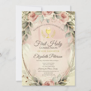Invitation Aquarelle Blush Roses première sainte communion
