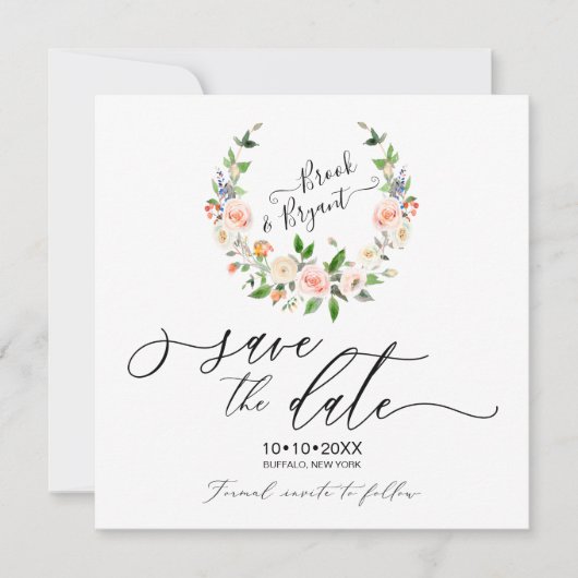 Invitation Aquarelle Blush Roses Wreath Enregistrer la date (Devant)