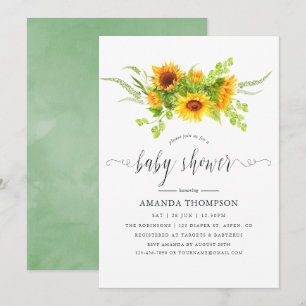Invitation Aquarelle Bohemian Baby shower de tournesols Boho