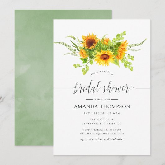 Invitation Aquarelle Bohemian Boho Sunflowers Fête des mariée (Devant / Derrière)