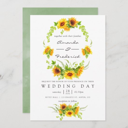 Invitation Aquarelle Bohemian Boho Sunflowers Mariage (Devant / Derrière)