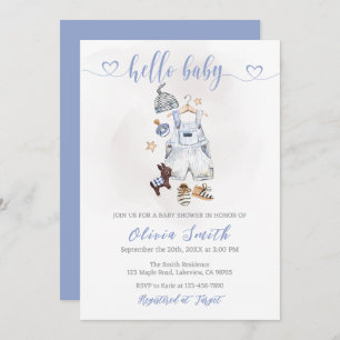 Invitation Aquarelle Boho Blue Clothes Baby shower garçon
