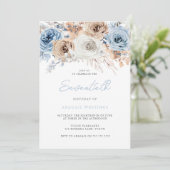 Invitation Aquarelle Boho Blue Floral 70e fête d'anniversaire (Debout devant)