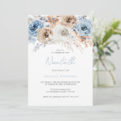 Invitation Aquarelle Boho Blue Floral 90e fête d'anniversaire (Debout devant)