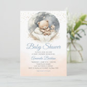 Invitation Aquarelle Boho Blue tedbear baby shower garçon (Debout devant)