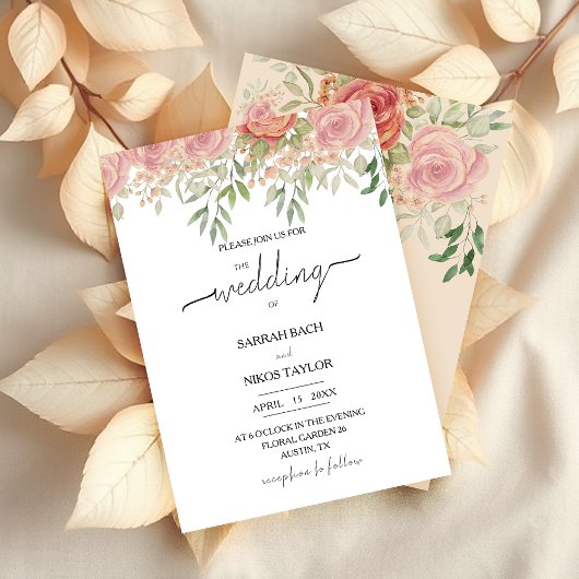 Invitation Aquarelle Boho Blush Roses