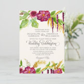 Invitation Aquarelle Boho Bohème Bourgogne Rose Floral Automn (Debout devant)