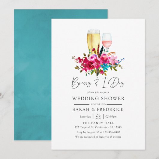 Invitation Aquarelle Boho Chic Floral Breuvages Avant Les I D (Devant / Derrière)