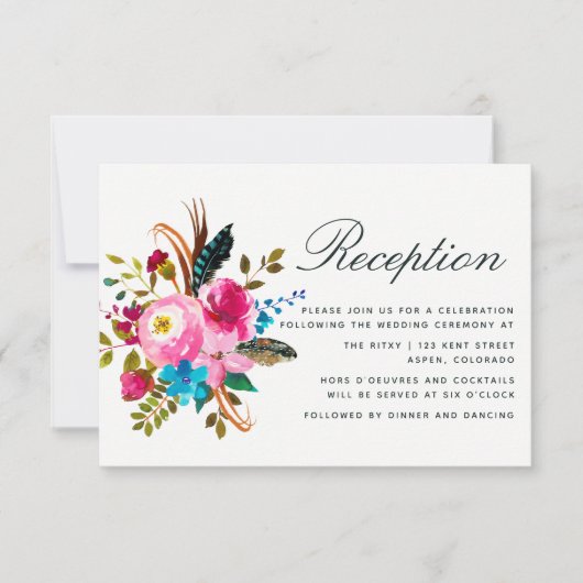 Invitation Aquarelle Boho Chic Floral Mariage Réception (Devant)