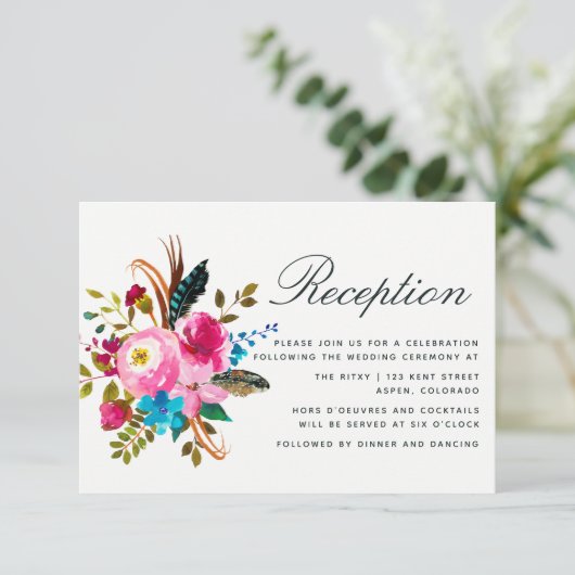 Invitation Aquarelle Boho Chic Floral Mariage Réception (Debout devant)