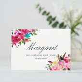 Invitation Aquarelle Boho Chic Serez-Vous Ma Fille Fleur (Debout devant)
