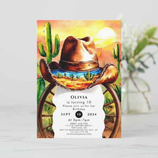 Invitation Aquarelle Boho Cowboy (Debout devant)