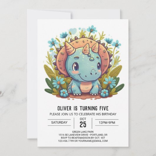 Invitation Aquarelle Boho Dinosaur Boy Anniversaire (Devant)