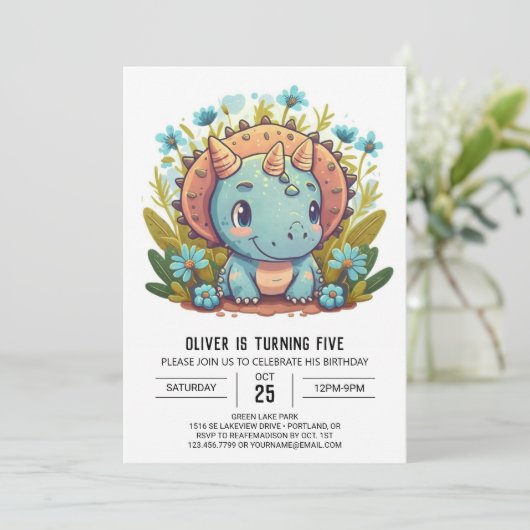 Invitation Aquarelle Boho Dinosaur Boy Anniversaire (Debout devant)